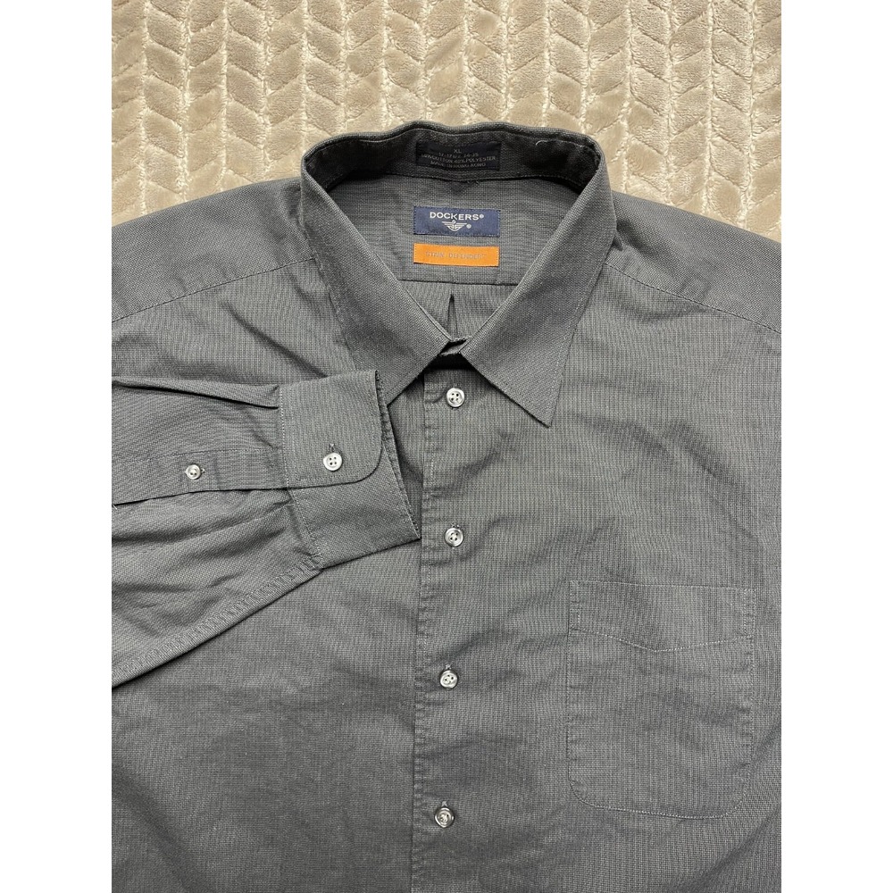 Dockers Mens Sz XL Dark Grey Classic Fit Long Sleeve Dress Shirt‎